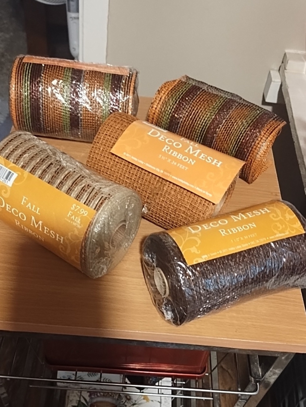 NWT & 2 Used Bundle Of 5 Deco Mesh Ribbon Rolls - Fall Colors Pack.